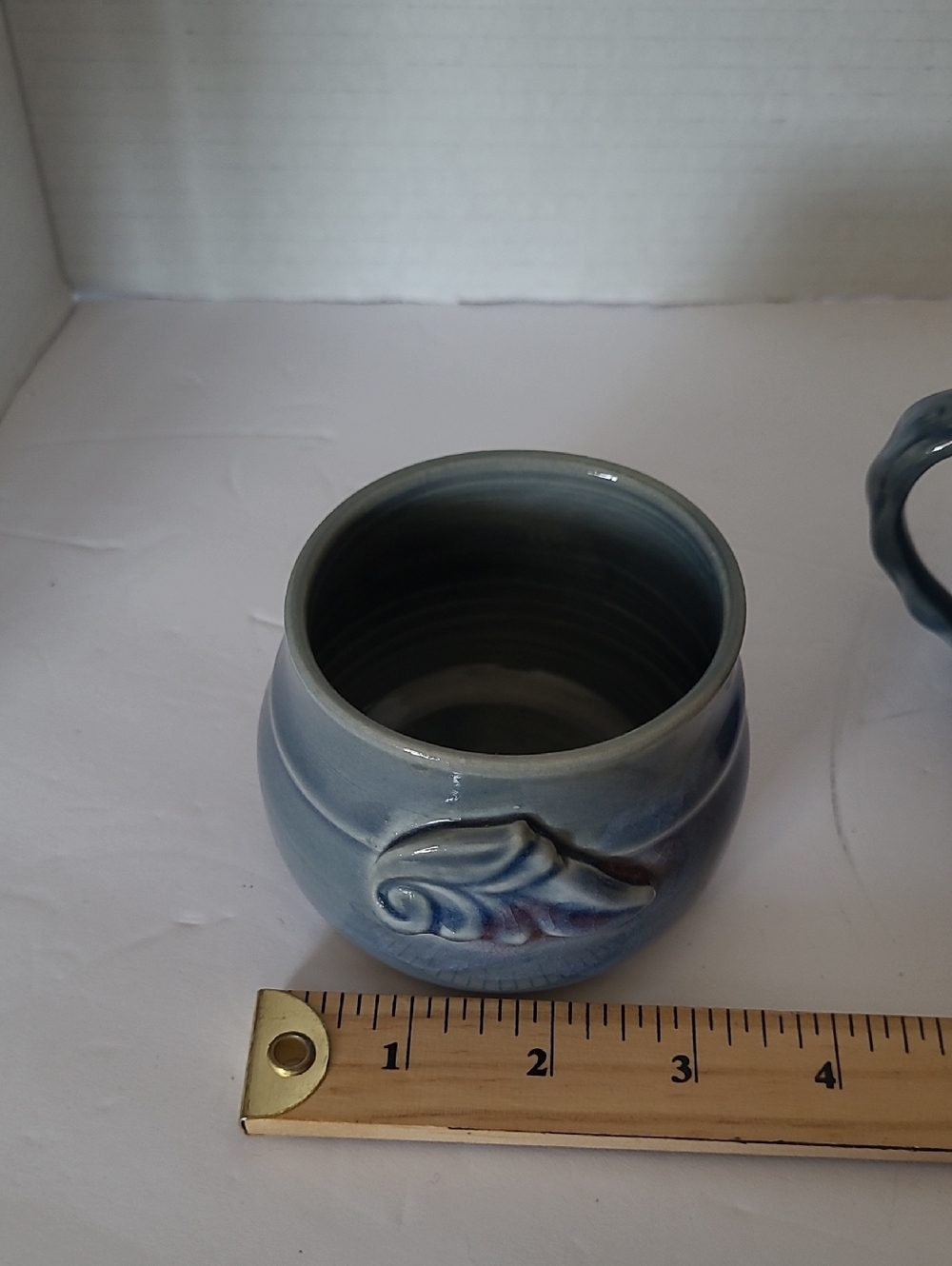 Handcrafted Signed Blue Ceramic Creamer and Sugar Set - Picture 7 of 8